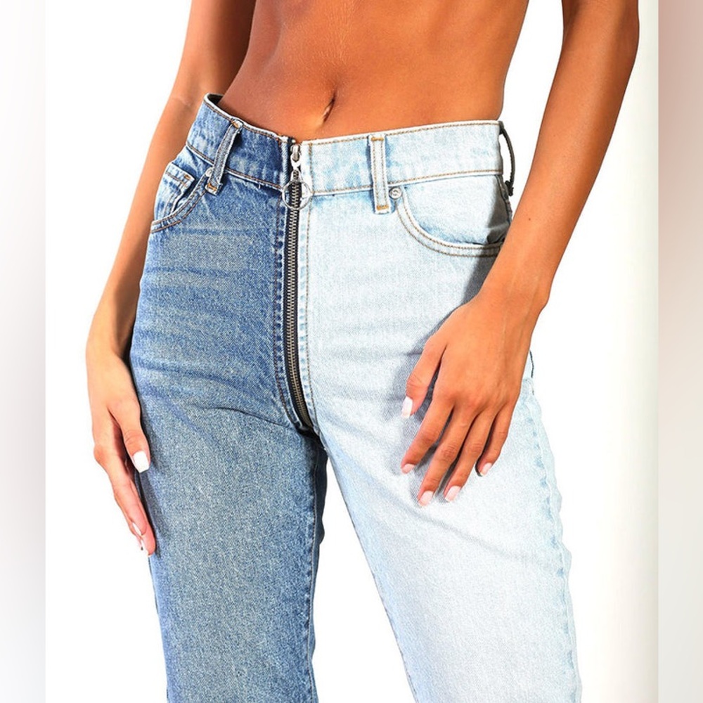 REVICE Denim Yin Yang Crop Jeans Tokyo Wash Two-Tone Cotton Zipper Accent Sz 30